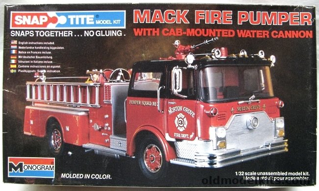 Monogram 1/32 Mack Fire Truck (Pumper) - with Cab-Mounted Water Cannon - Morton Grove Fire Department, 1213 plastic model kit